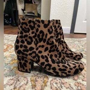 Velvet Leopard Heeled Ankle Boot Size 6 1/2